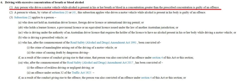 Road Safety (Alcohol and Drugs) Act 1970 6.Driving with excessive concentration of breath or blood alcohol